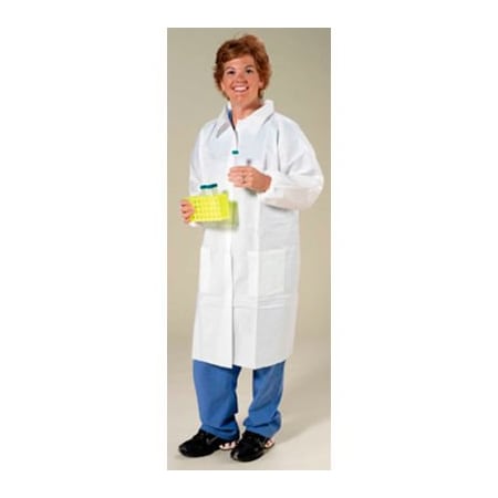 Polypropylene Lab Coat, 3 Pockets, Elastic Wrists, Snap Front, Single Collar, White, XL, 30/CS